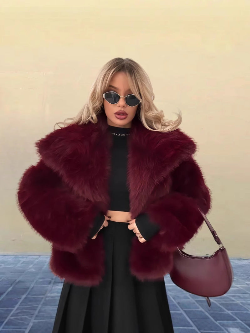 Women's Long Sleeve Furry Spring Pure Color Coats