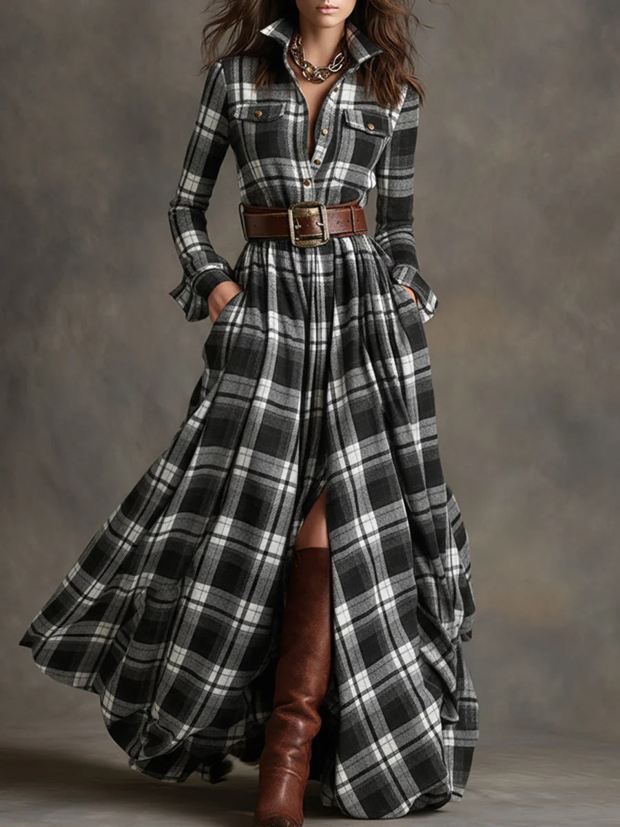 Women's Pretty French Retro Plaid Dress Dresses
