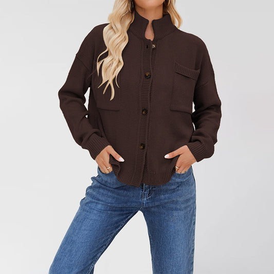 Women's Knitted Standing Collar Solid Color Clothes Sweaters