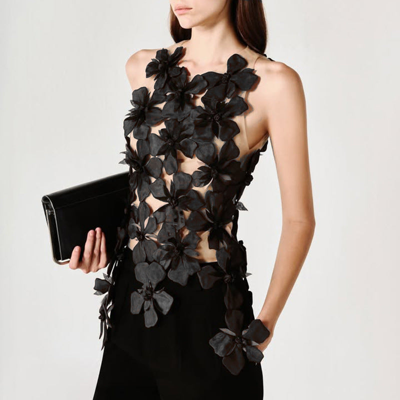 Women's Sexy Style Fashion Flower Mesh Stitching Tops