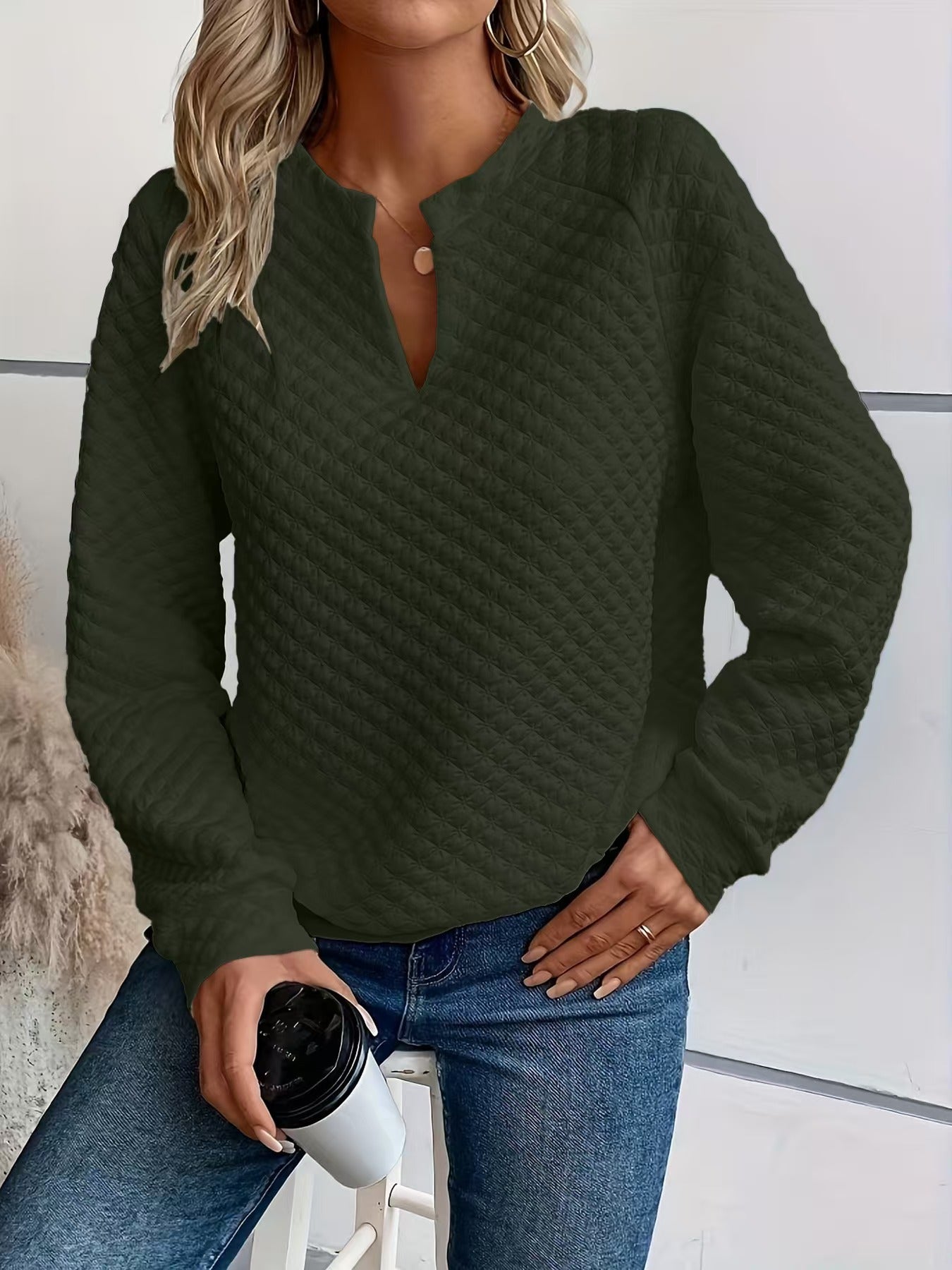 Women's Autumn Solid Color Deep Stitching Long Sleeve Women's Sweater, Sweater
