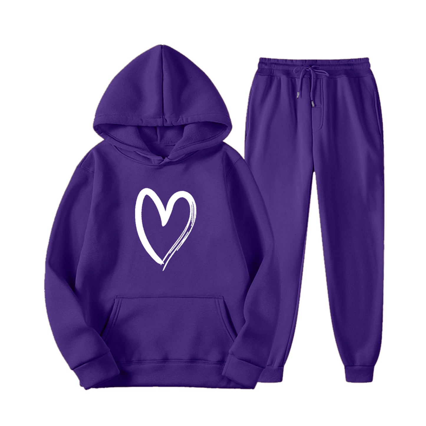 Women's Sports Printed Heart-shaped Solid Color Set Fashion Casual Suit