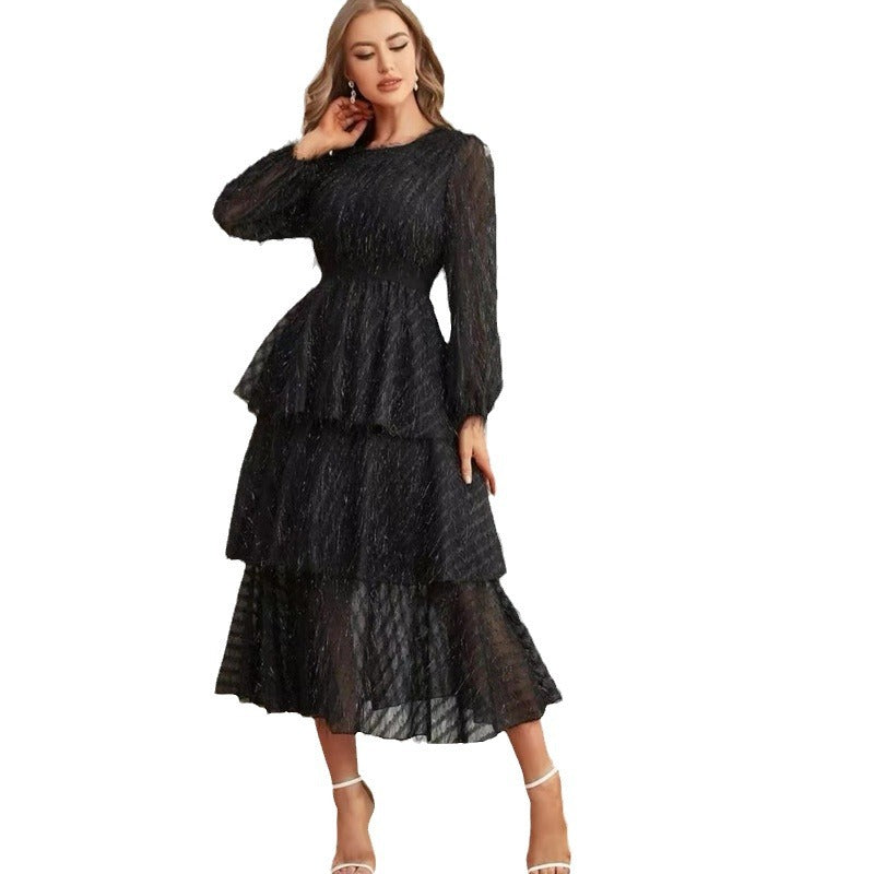 Women's French Style Temperament Early Spring Casual Retro Lace Fairy Slim Dress