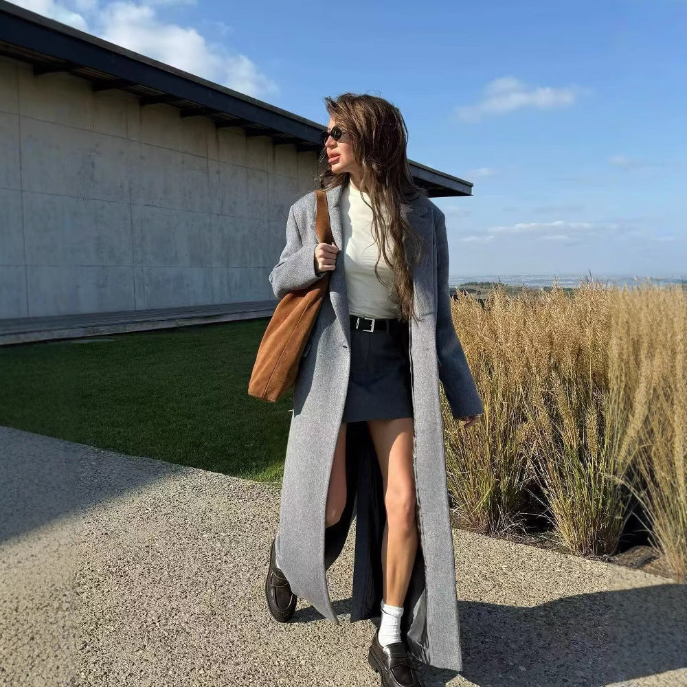 Women's Street Fashion Button Long Woolen Coats