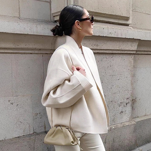 Women's French Fashion Apricot Woolen Design Loose Coats