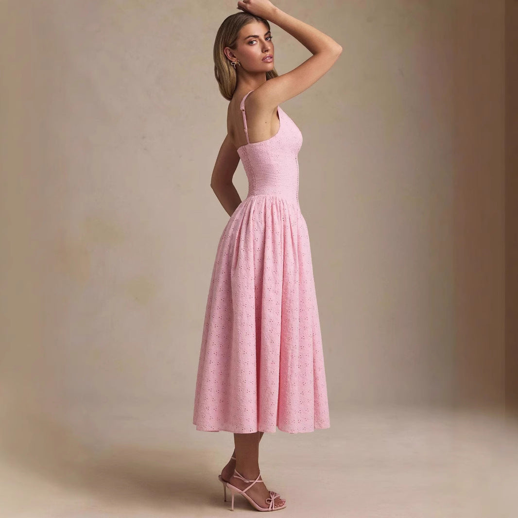 Solid Color Embroidery Sexy Slim Strap Dresses