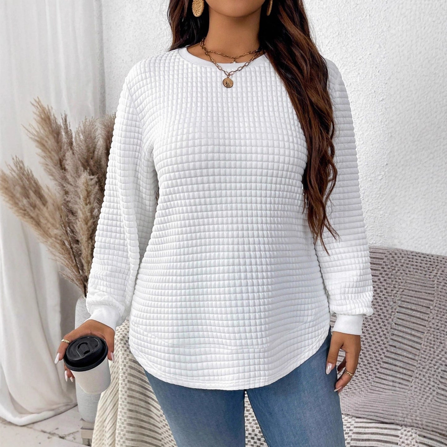 Women's Neck Casual Solid Color Circular Lower Women's Sweater, Sweater
