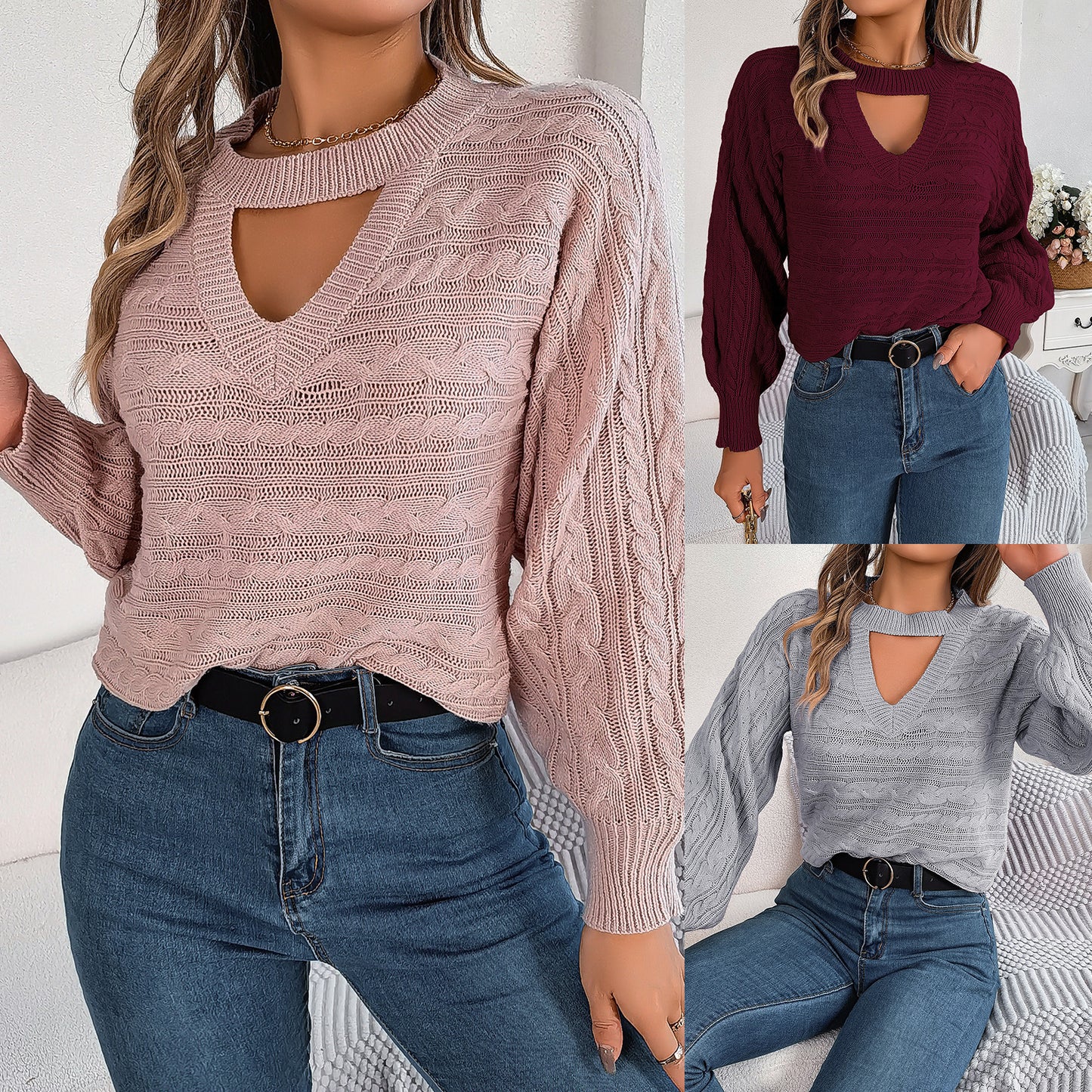Women's Casual Hollow Twist Long Sleeve Pullover Clothing