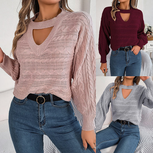 Women's Casual Hollow Twist Long Sleeve Pullover Clothing