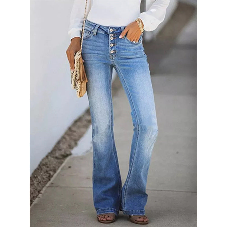 Women's Fashion Retro High Waist Washed Jeans