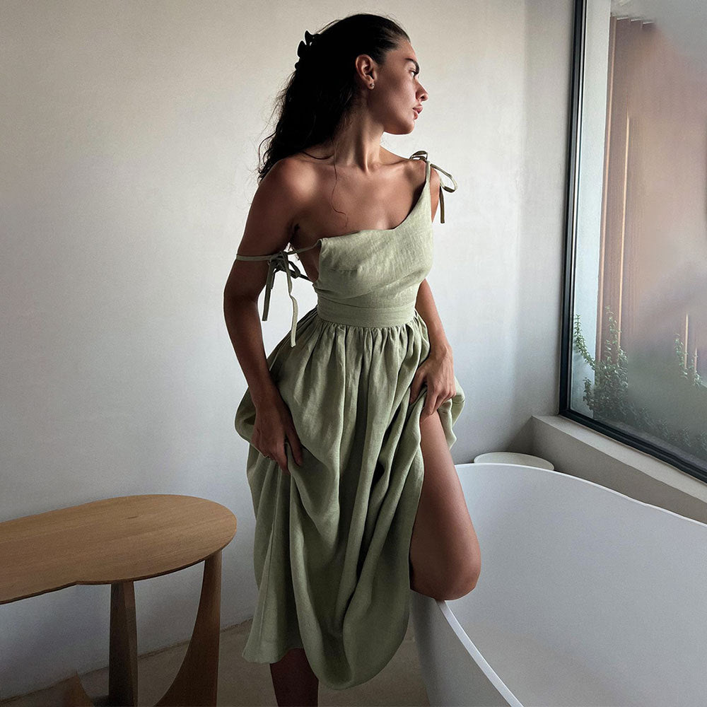 Women's Cotton With Shoulder Straps Spring Elegant Dresses