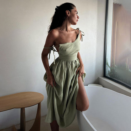 Women's Cotton With Shoulder Straps Spring Elegant Dresses