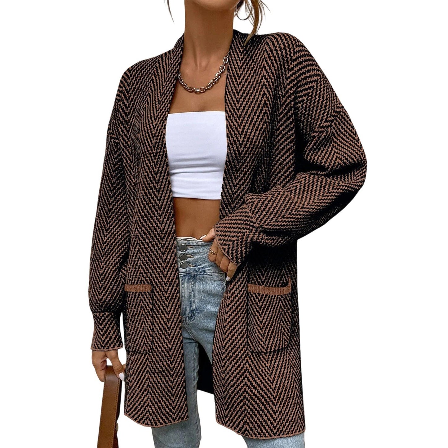 Women's Fashion Long Sleeve Knitted Pocket Shirt Loose Cardigans