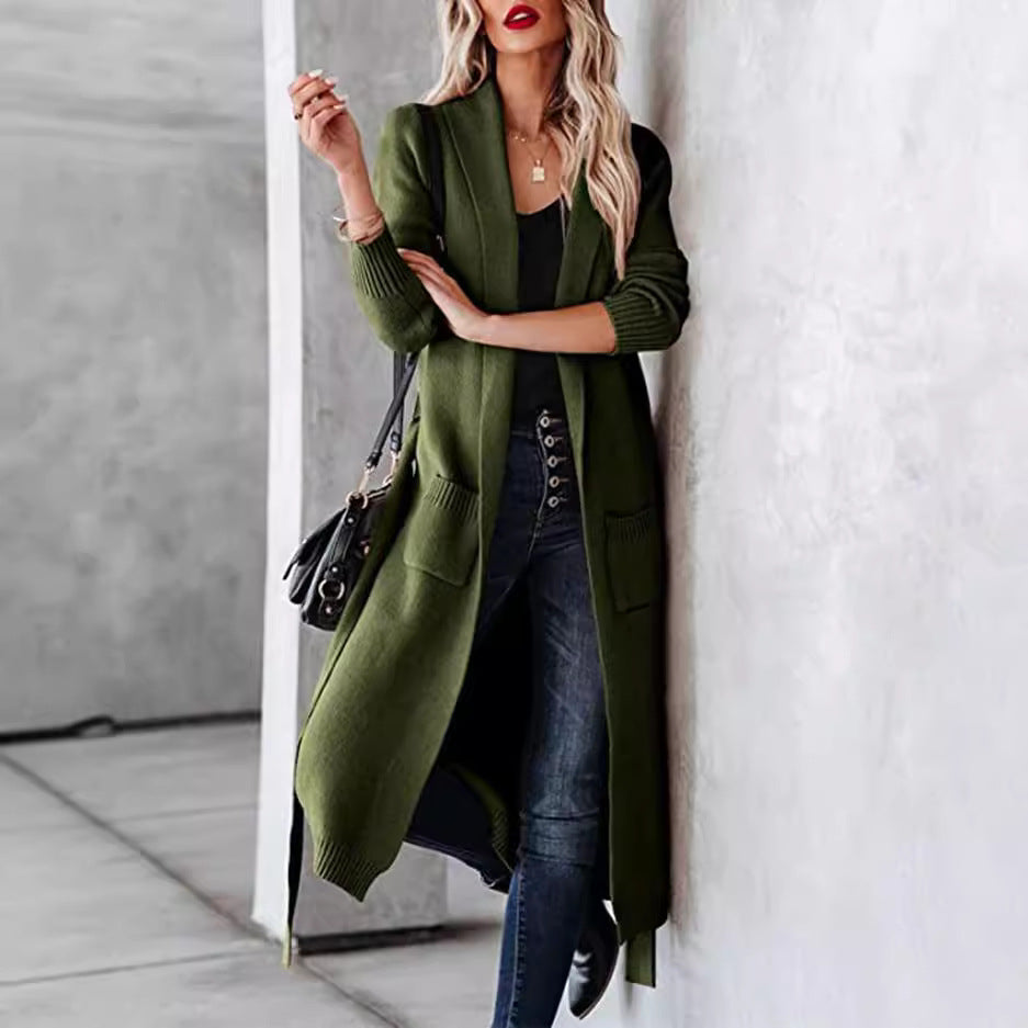 Lazy Loose Mid-length Pocket Knitted Belt Knitwear