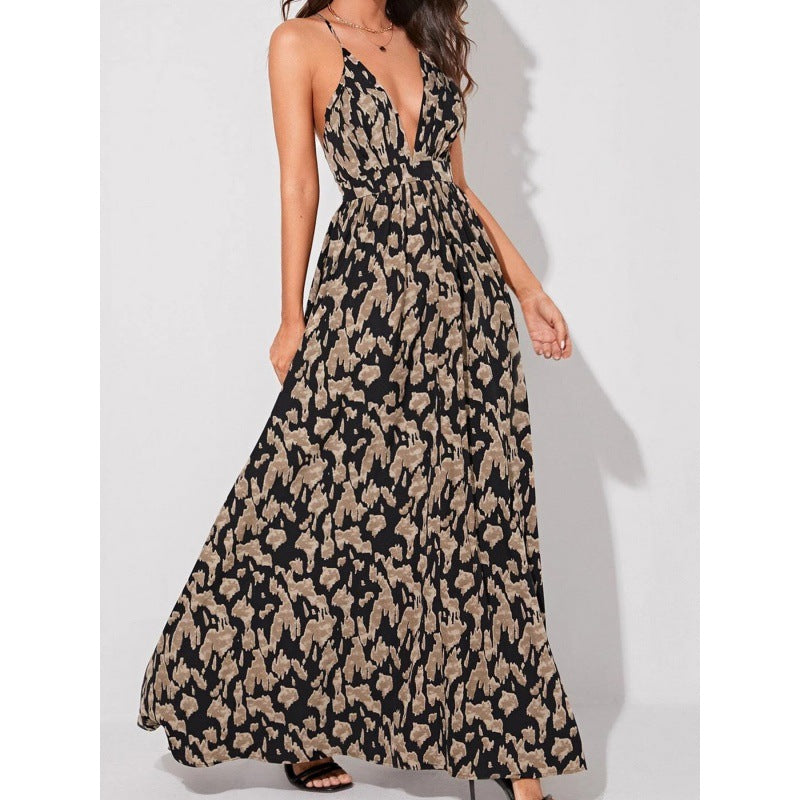 Women's Fit Retro Vacation Beach Print Sexy Dress