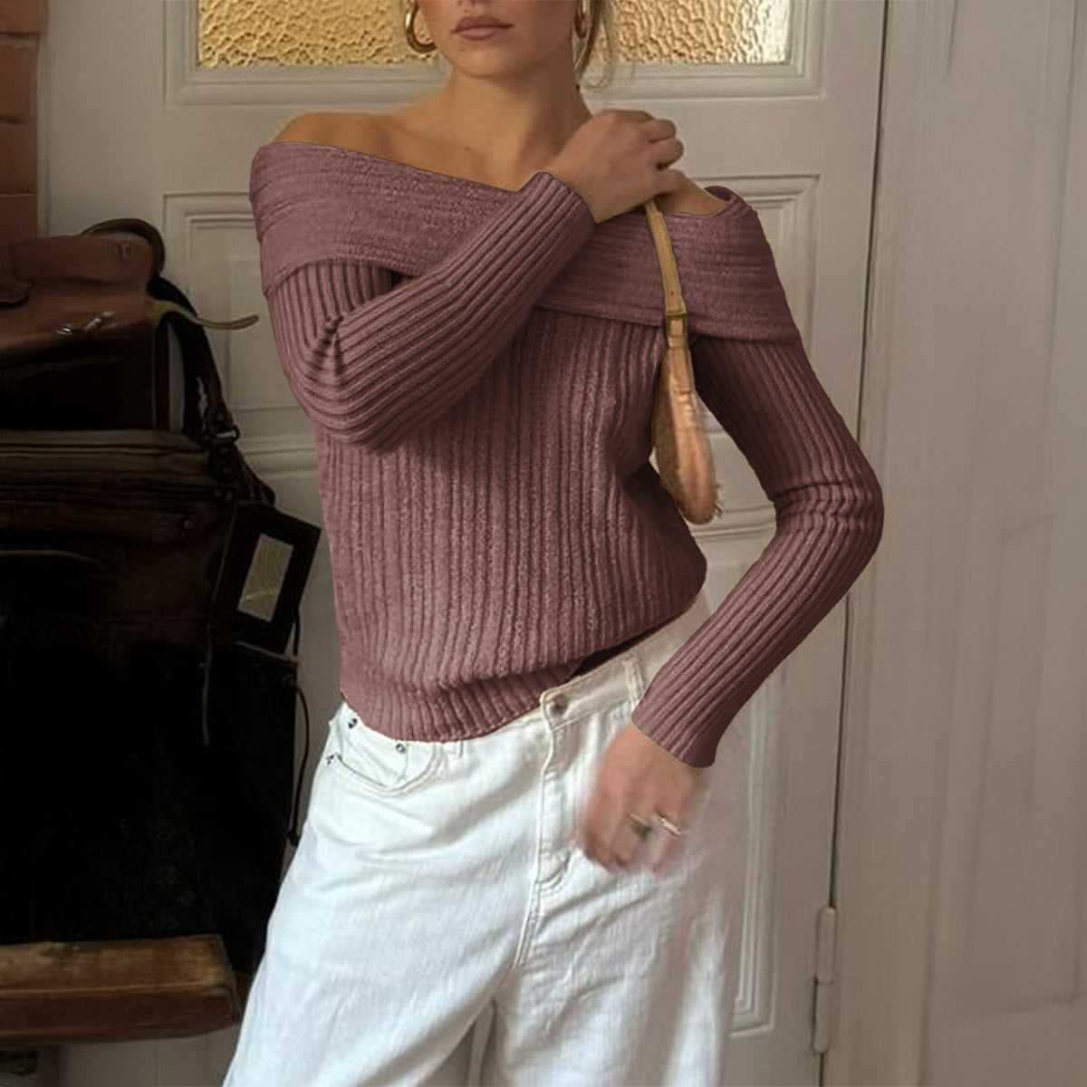 Women's Elegant Graceful Woolen Long Sleeve T-shirt Clothing