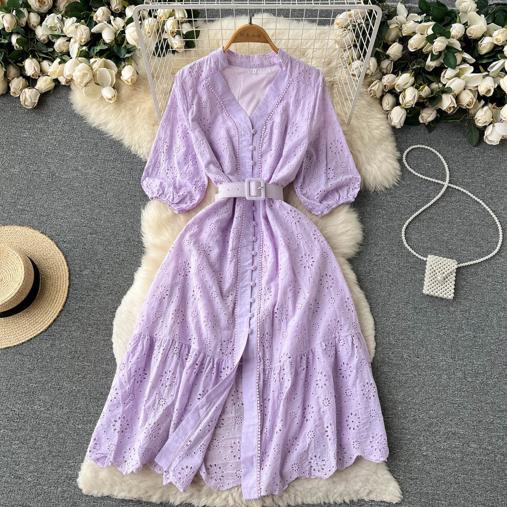 Women's Dress Loose Embroidered Lightly Mature Tight Waist Slimming Dresses