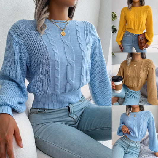 Women's Wind Casual Twist Lantern Sleeve Waist Trimming Sweater