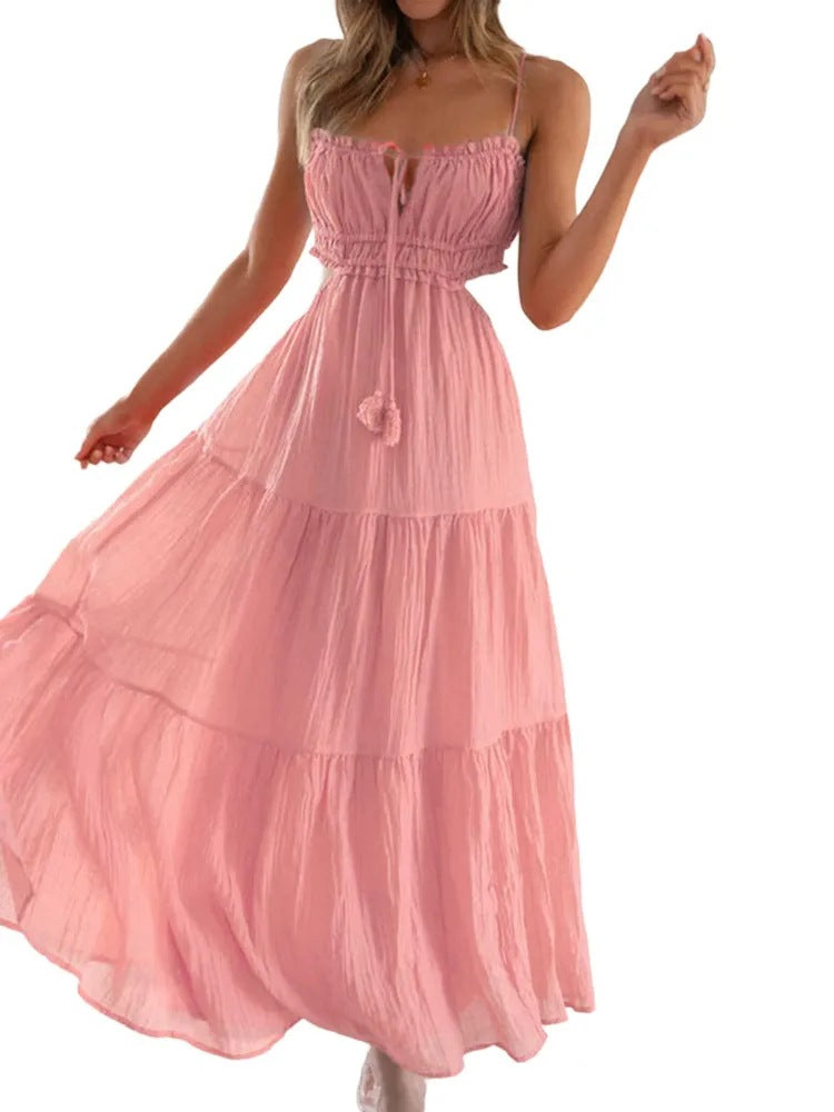 Women's Summer Temperament Camisole Sexy Cutout Long Backless Dress