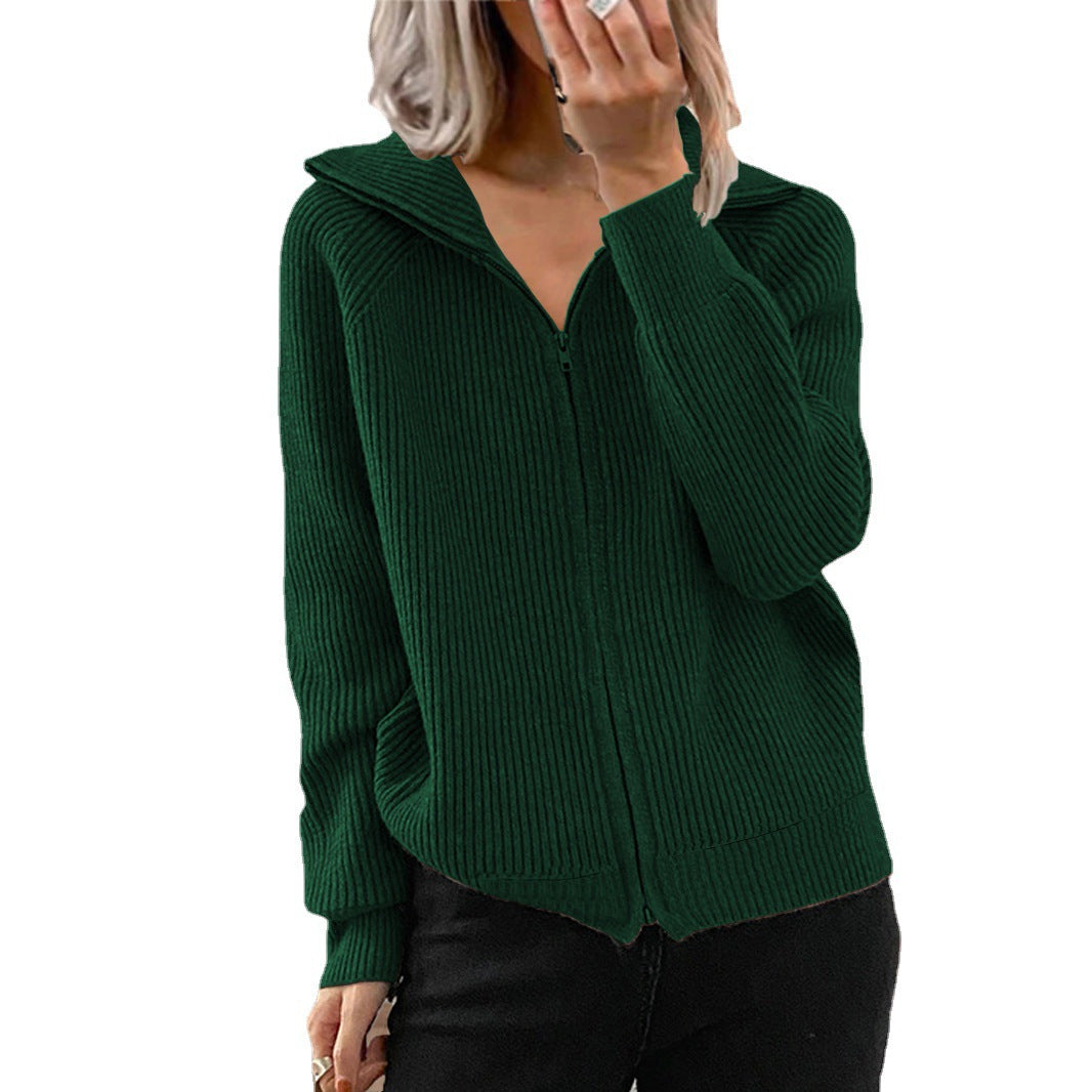 Women's Striped Casual Loose Zipper Long Sleeve Sweater