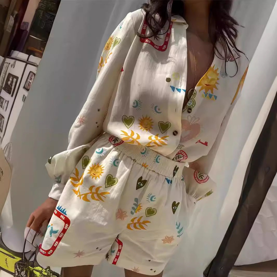 Versatile Comfortable Printed Linen Leisure Shirt Fashion Casual Suit