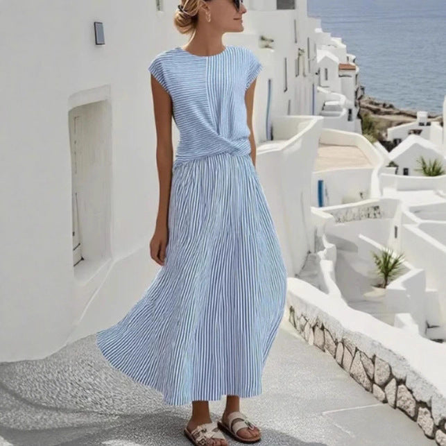 Women's Pleated Slimming Round Neck Dress Commute Dresses