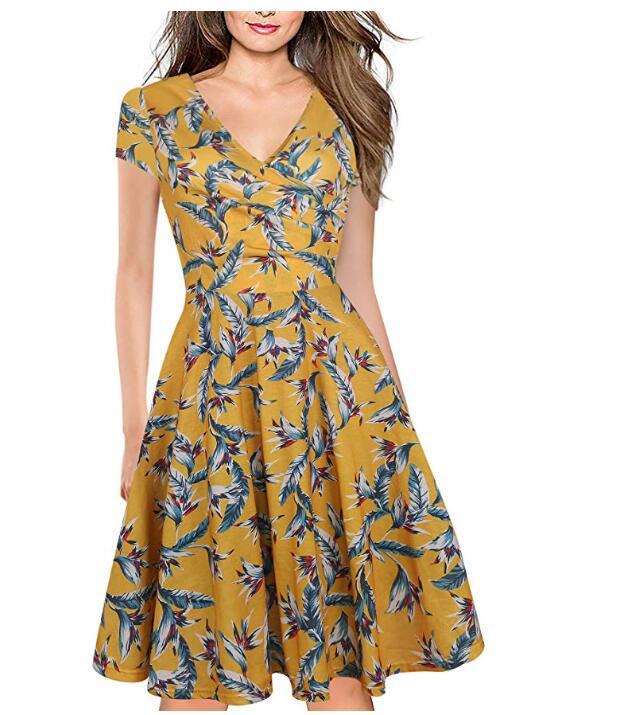 Women's Printed Bohemian Beach Dress Expandable Dresses