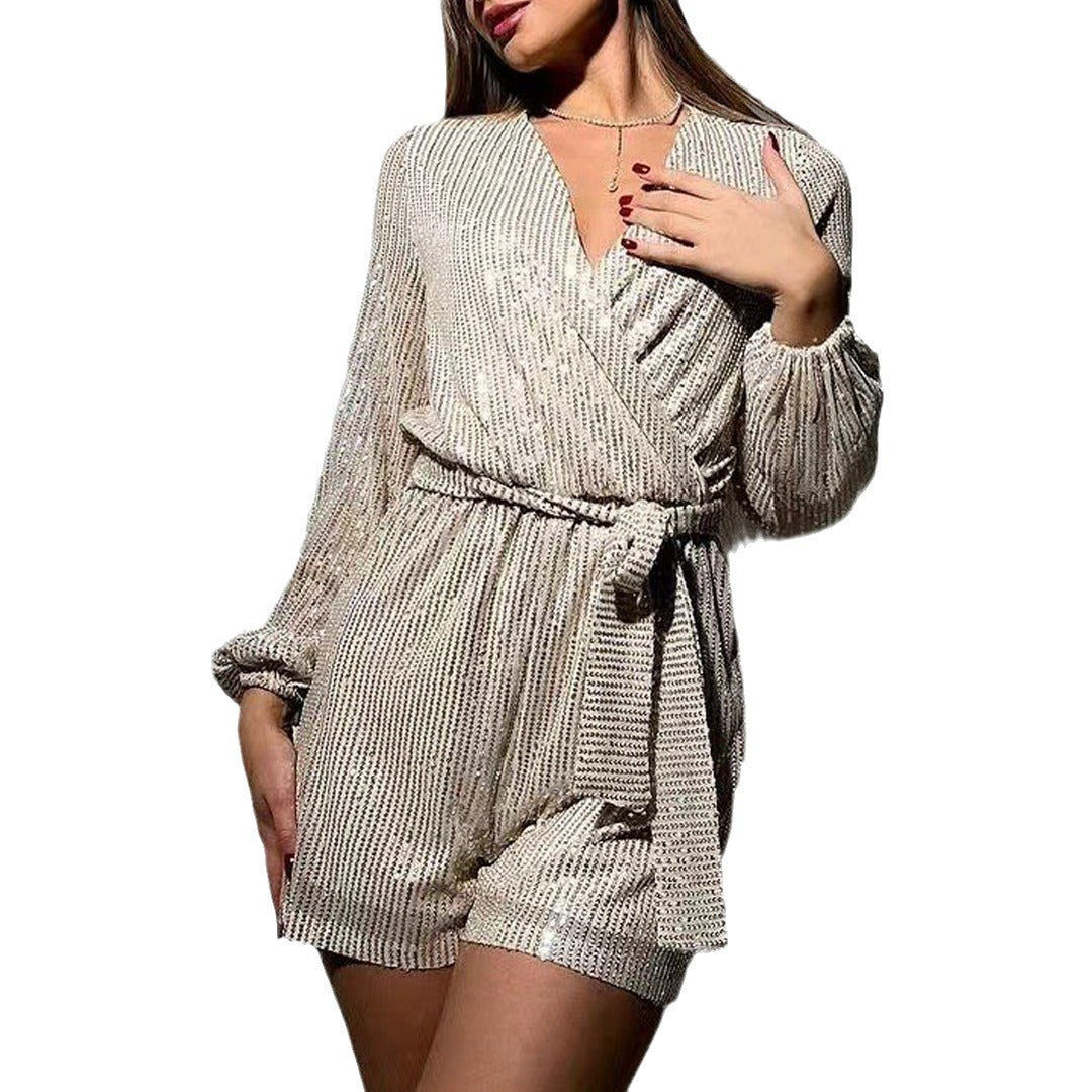 Festival Party Fashionable Sequins Long Sleeve Shorts