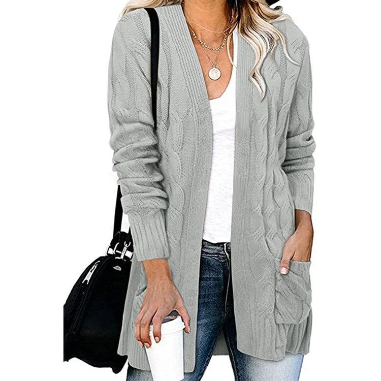 Women's Twist Knit Solid Color Loose Coats