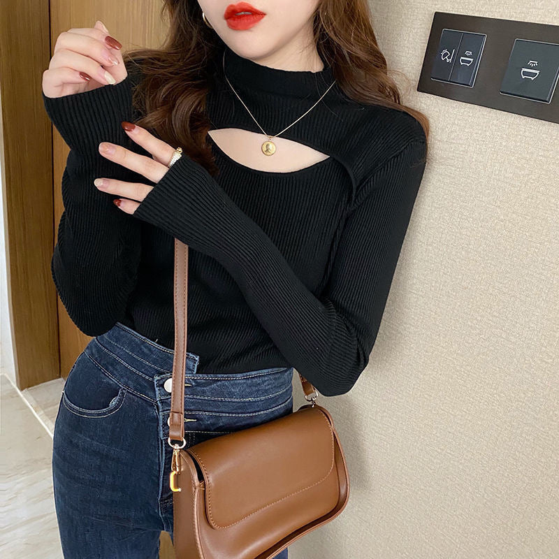 Women's Mock Neck Bottoming Design Sense Niche Women's Sweater