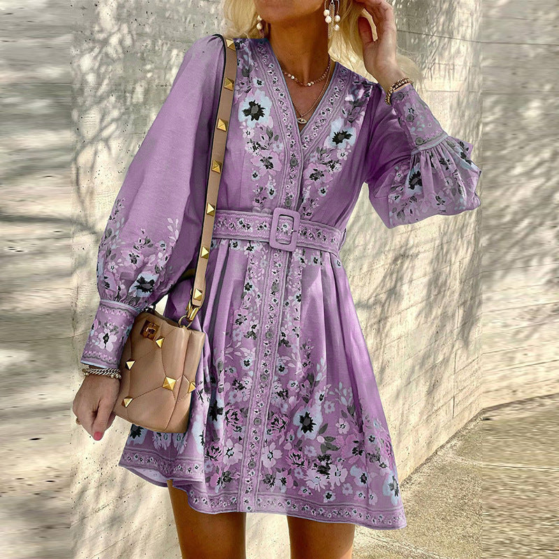 Women's Autumn Long Sleeve Loose Print Bohemian Dresses