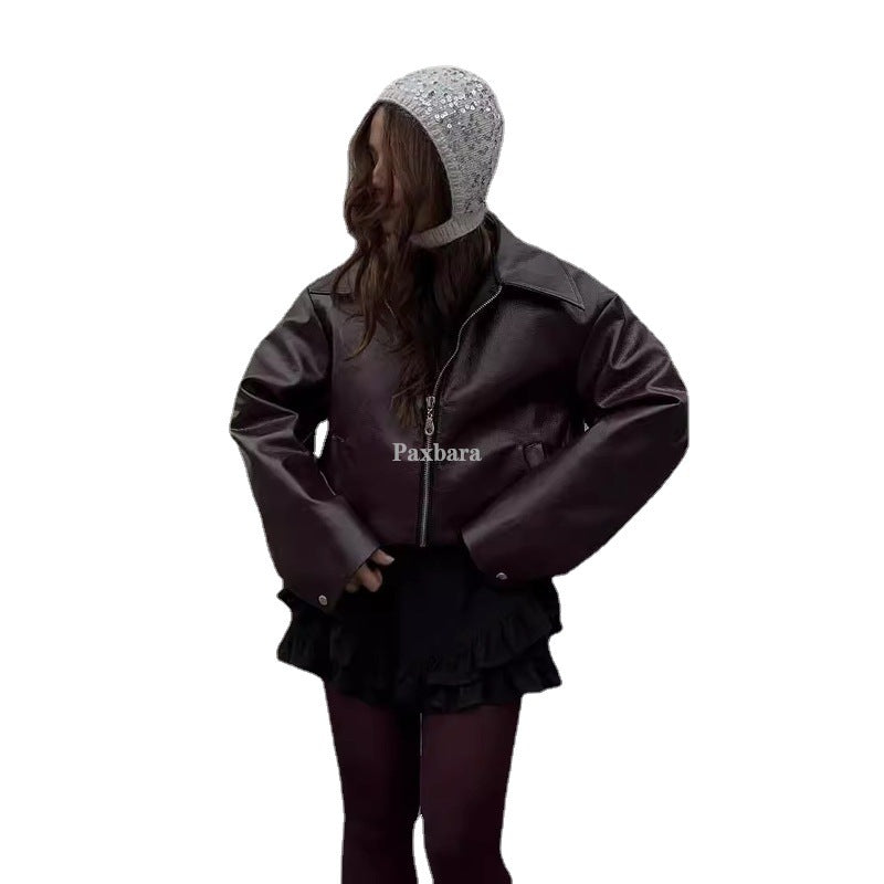 Women's Loose Motorcycle Handsome Retro Casual Collar Jackets