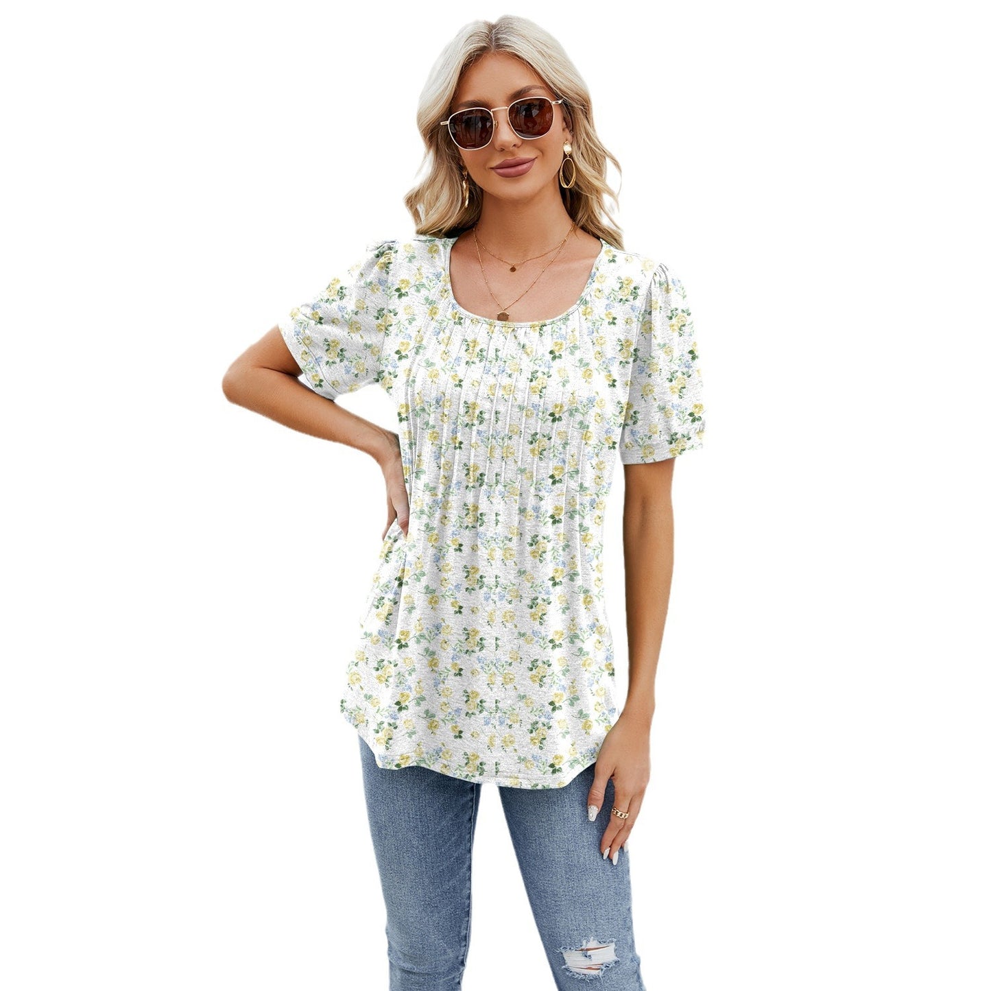 Women's Round Neck Strip Loose Sleeve T-shirt Tops