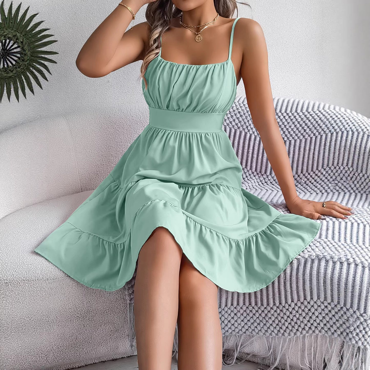 Women's Solid Color Sexy Sleeveless Waist Trimming Clothing