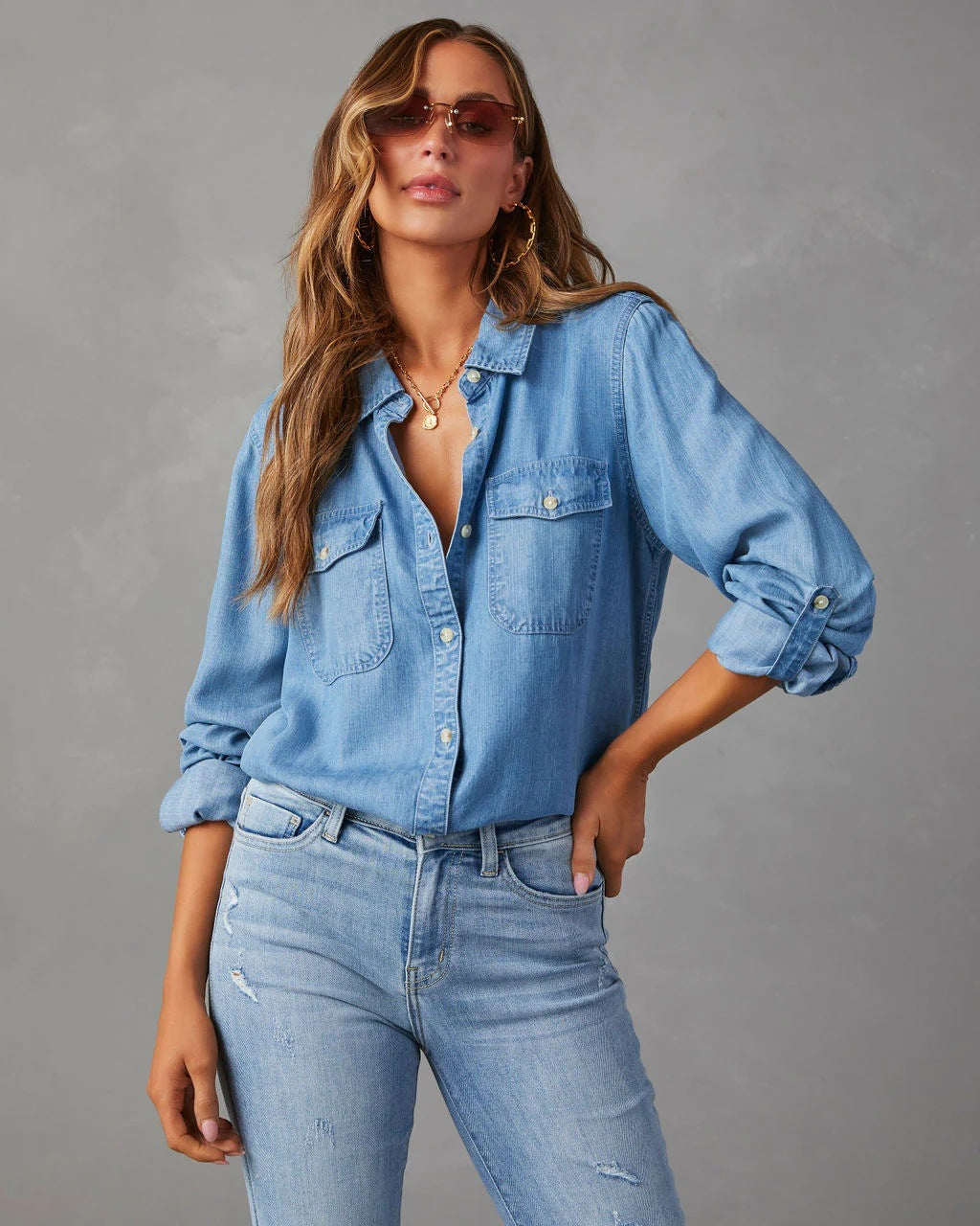 Women's Denim Shirt Autumn Casual Polo Collar Single-breasted Jackets