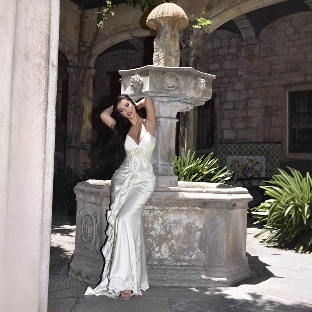 Dress Exposed Back Ribbon Long Romantic Date Dresses