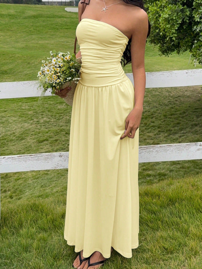 Women's Summer Sleeveless Tube Slim Fit Wrinkle Dress