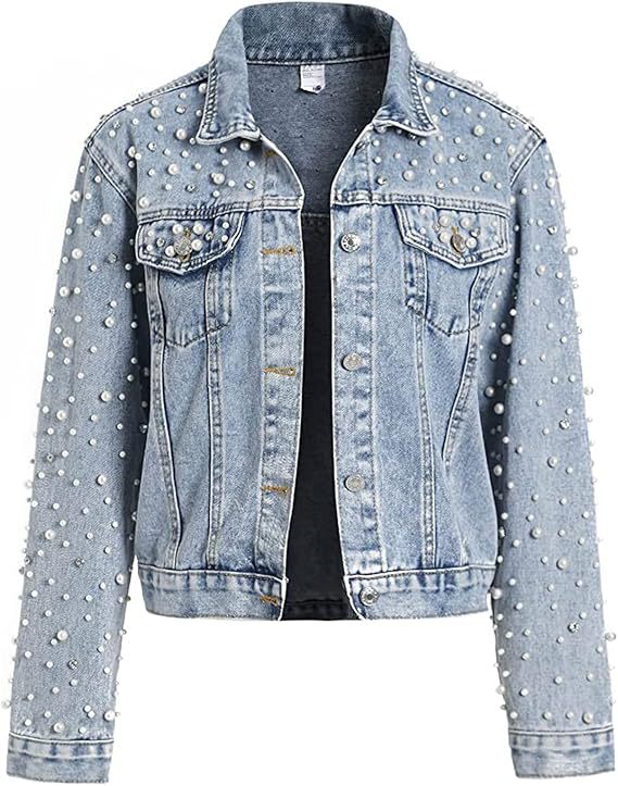 Women's Diamond Rivets Denim Long-sleeved Korean Loose Jackets