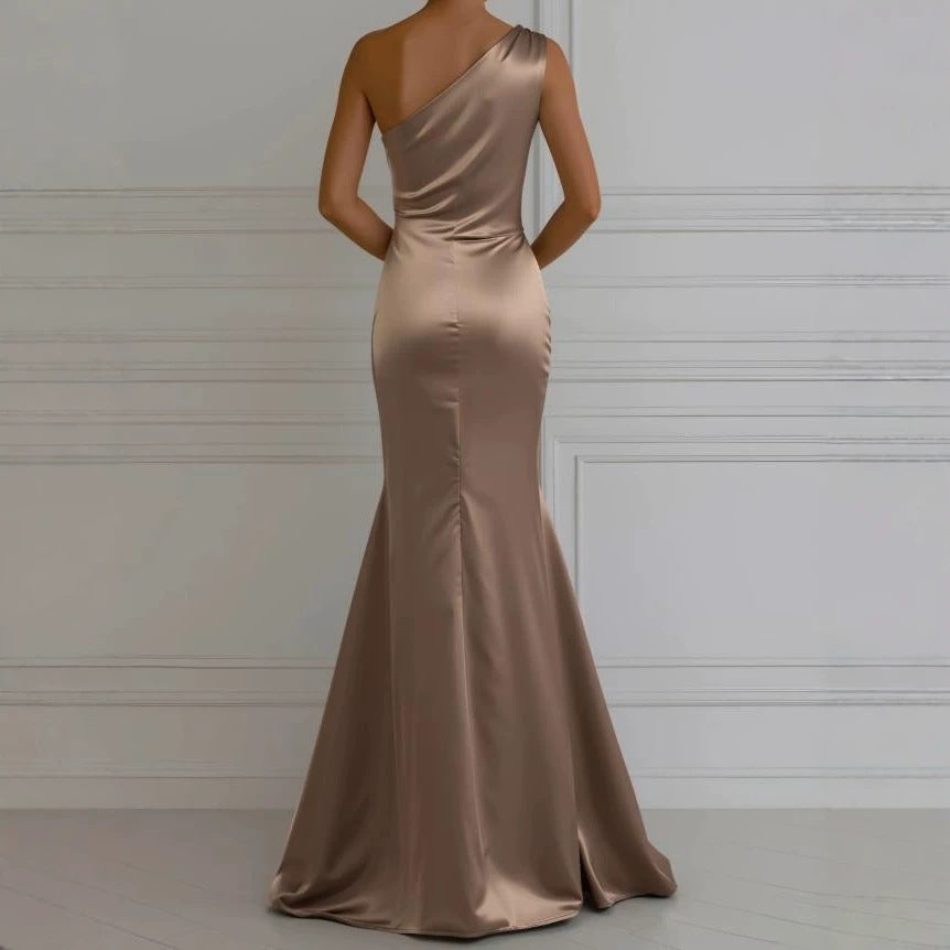Women's Summer Solid Color Elegant Satin Fishtail Dress