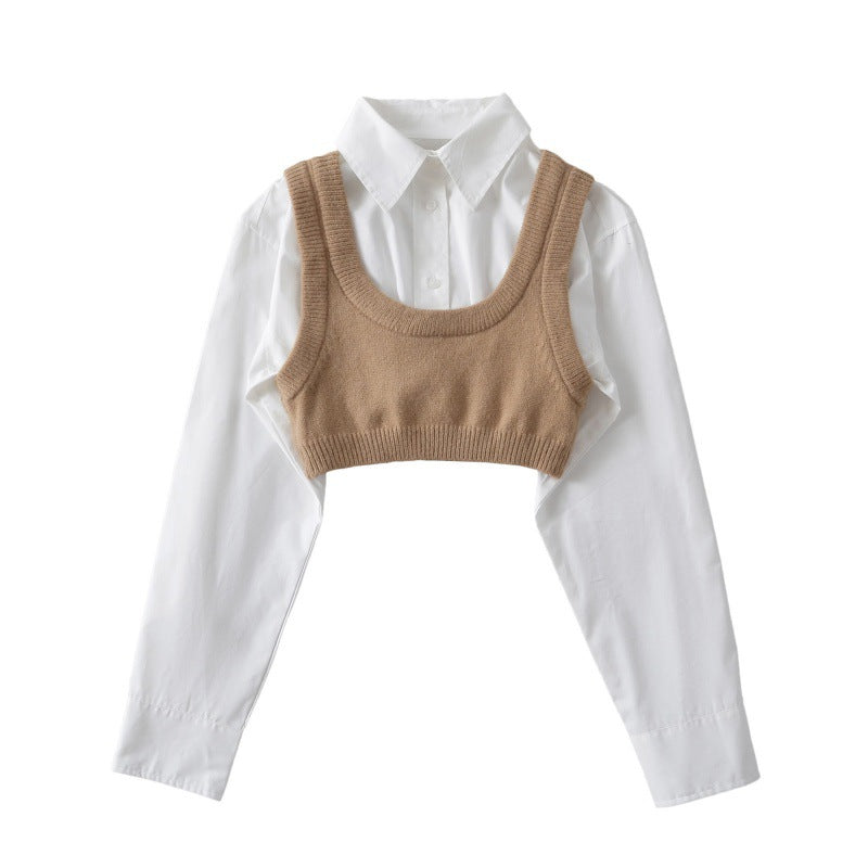 Desire Style Striped Shirt Two-piece Sleeveless Knitted Suits