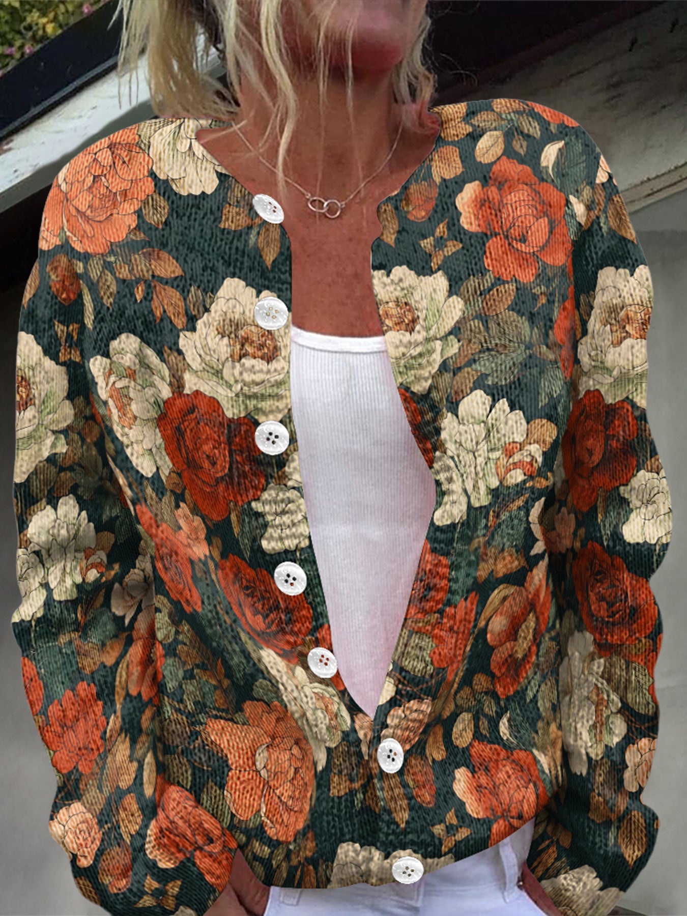 Beautiful Winter Single-breasted Floral Warm Button Sweaters