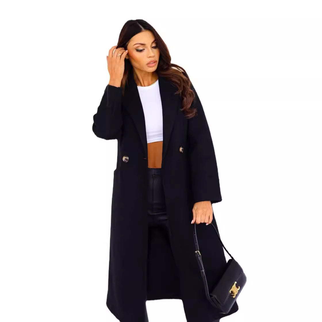 Women's Simple Double Breasted Long Sleeve Lapel Coats