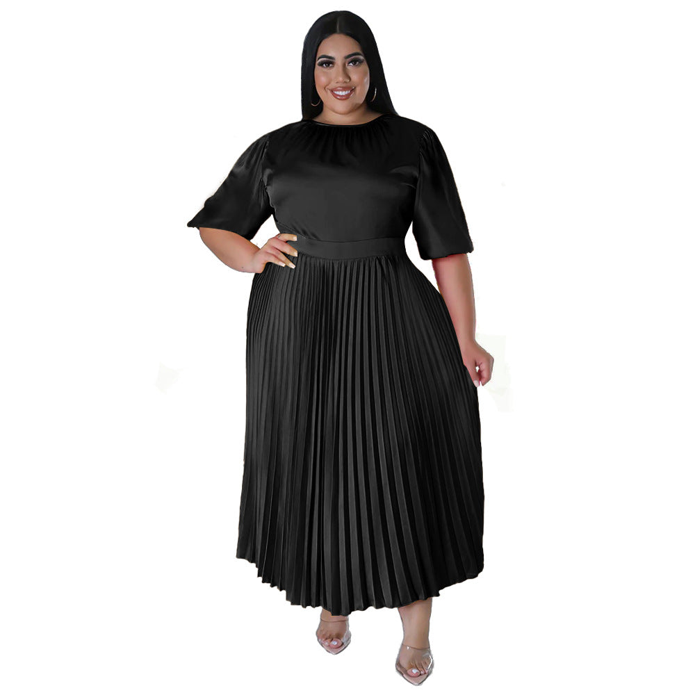 Women's Charming Pleated Long Dress Sleeve Shorts