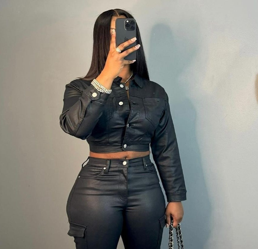 Women's Unique Glamorous Leather Sports Trousers Suits