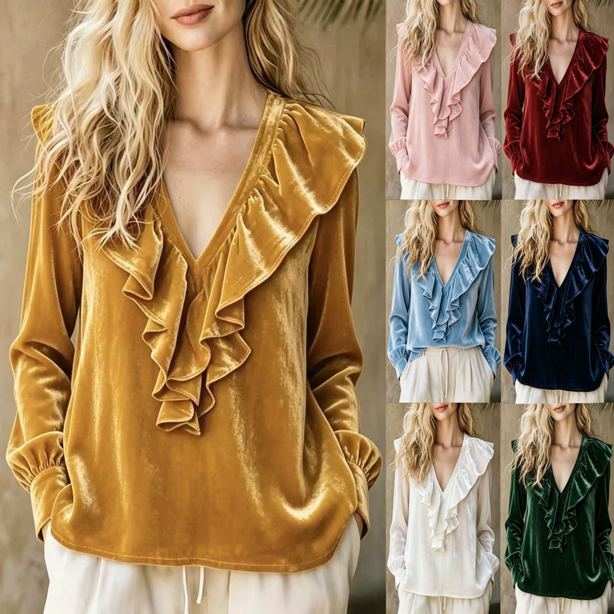 Women's Autumn Veet Ruffled Elegant Long-sleeved Women's Sweater
