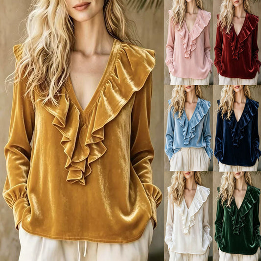 Women's Autumn Veet Ruffled Elegant Long-sleeved Women's Sweater