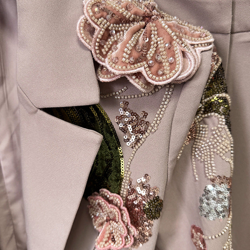 Fashion Bead Three-dimensional Flower Two-piece Set Suits