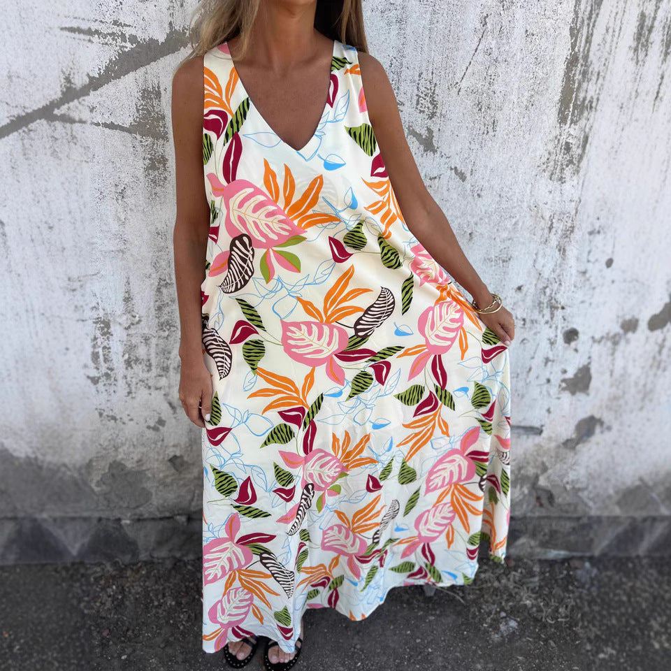 Women's Fashion Loose Big Hem Pocket Print Vests