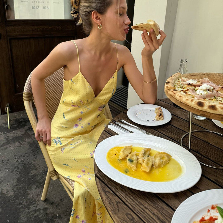 Women's V Printed Dress Sleeveless Cold-shoulder High Dresses