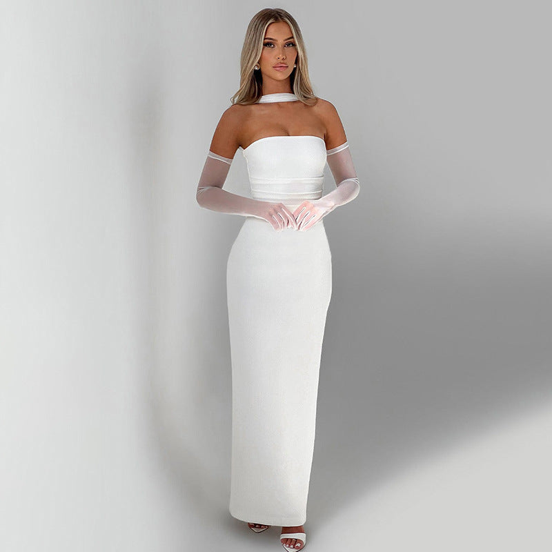 Women's Color Pleated Ribbon Backless Fashion Sexy Dresses